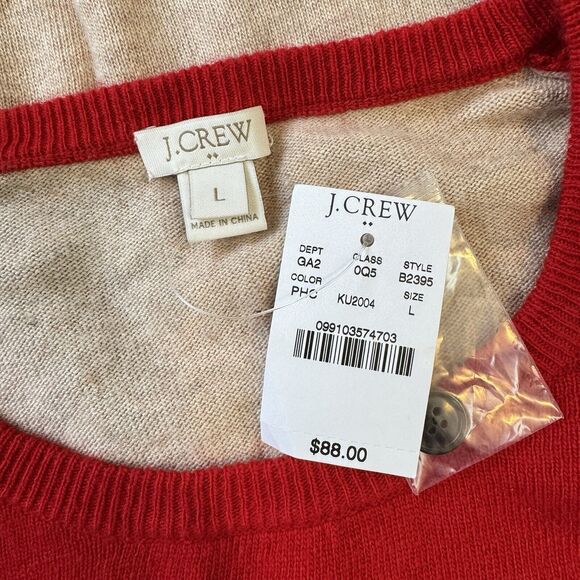 J.Crew Sweater Womens SZ L Bright Red Orange Color Block Wool Side Button Preppy - Picture 5 of 12